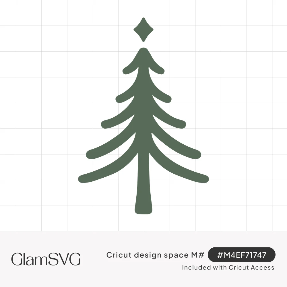 Sage green minimalist Christmas tree silhouette with drooping rounded branches and a four-point star above