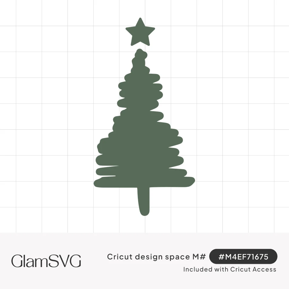 Sage green hand-drawn scribble Christmas tree silhouette with a five-point star on top and a thin trunk