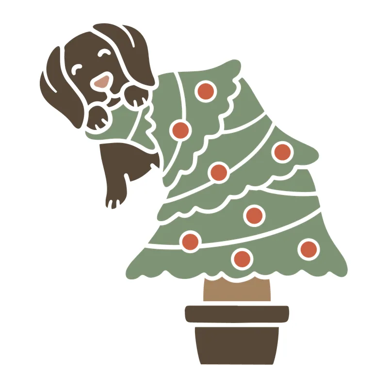 Puppy Climbing Christmas Tree