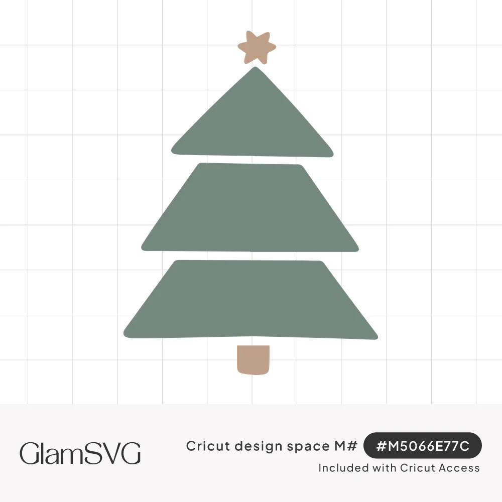 Minimalist sage green Christmas tree with three stacked tiers, a small tan star on top and a tan trunk
