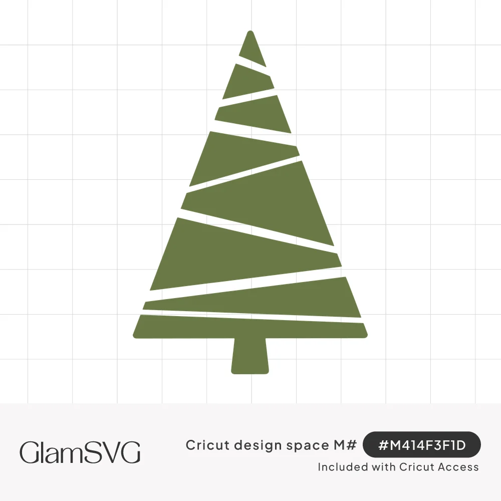 Olive green triangular Christmas tree divided by slanted white stripes, with a short rectangular trunk