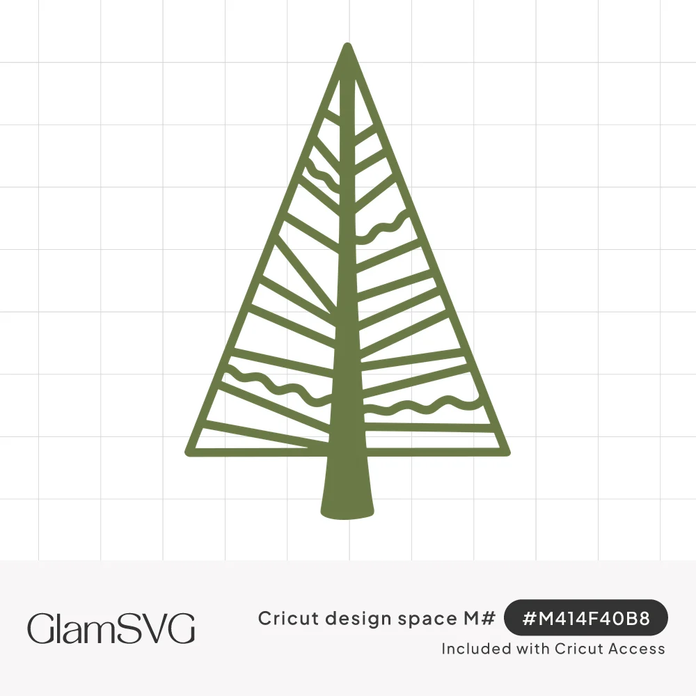 Olive green geometric triangle Christmas tree with a center trunk, angled branch lines and wavy accents