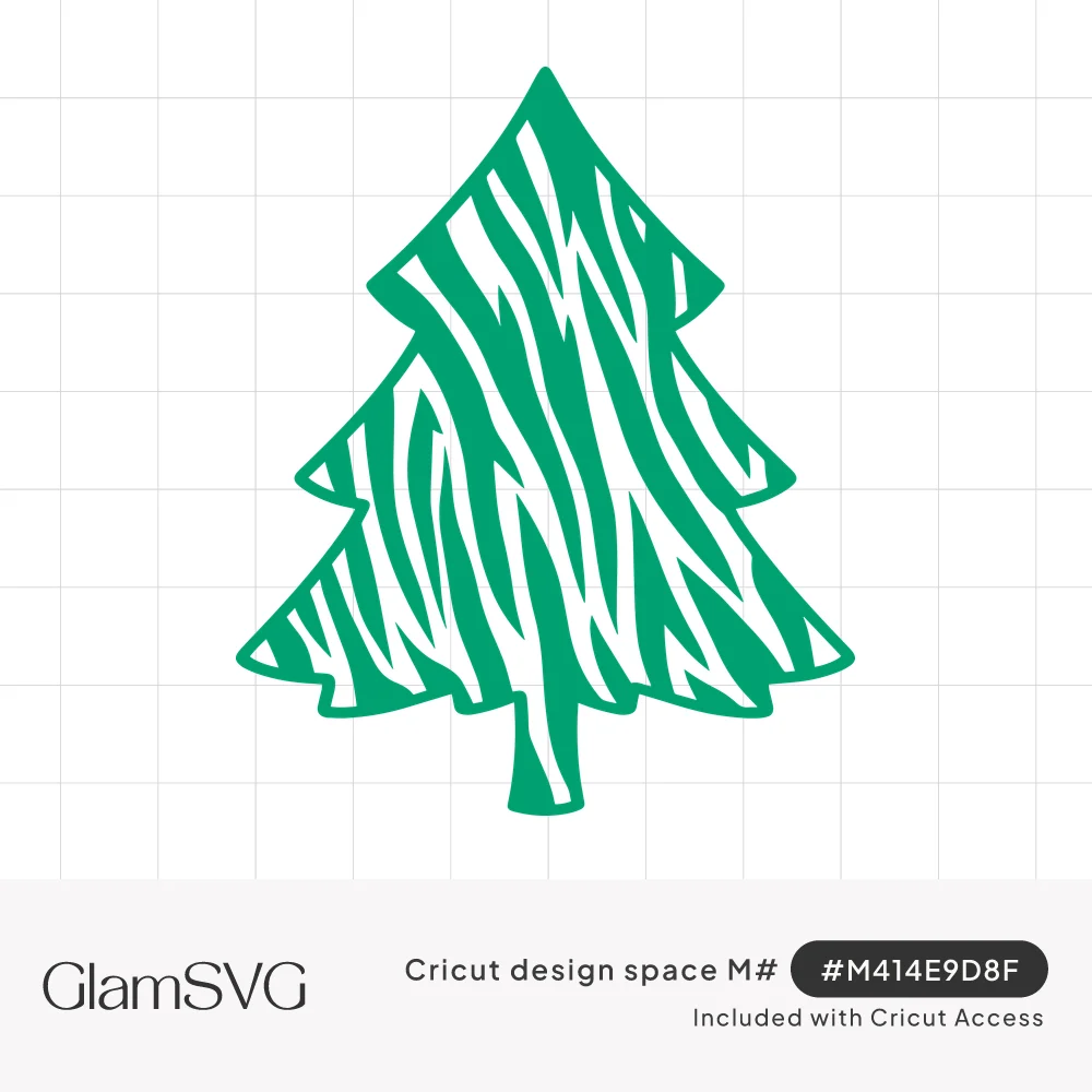 Green Christmas tree silhouette filled with white wavy zebra stripe pattern and a short trunk