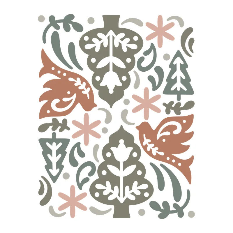 Folk Christmas Trees and Birds