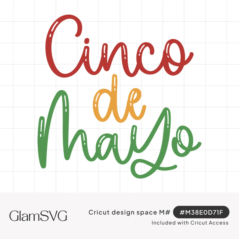 Cinco de Mayo in bouncy script lettering, red Cinco, yellow de, and green Mayo with white highlight accents