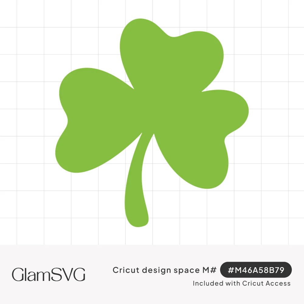Solid green three-leaf shamrock clover with heart-shaped leaves and a curved stem on a white background