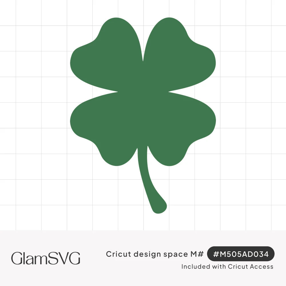 Solid green four leaf clover silhouette with heart-shaped leaves and a thin curved stem on a white background