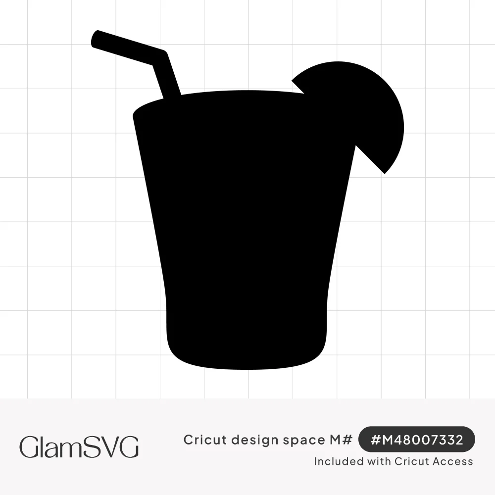 Black silhouette of a cocktail glass with a bent straw and a citrus wedge on the rim