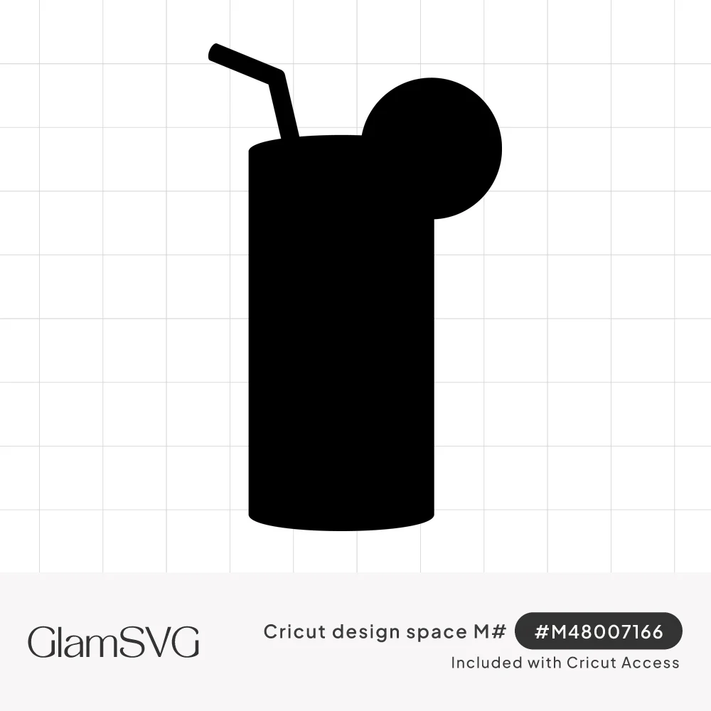 Black silhouette of a tall cocktail glass with a bent straw and a round citrus slice on the rim