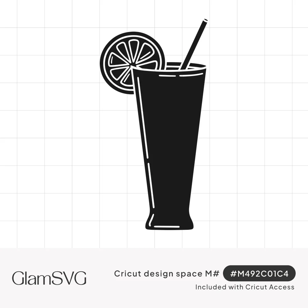 Black silhouette of a tall cocktail glass with a straw and a lemon slice on the rim
