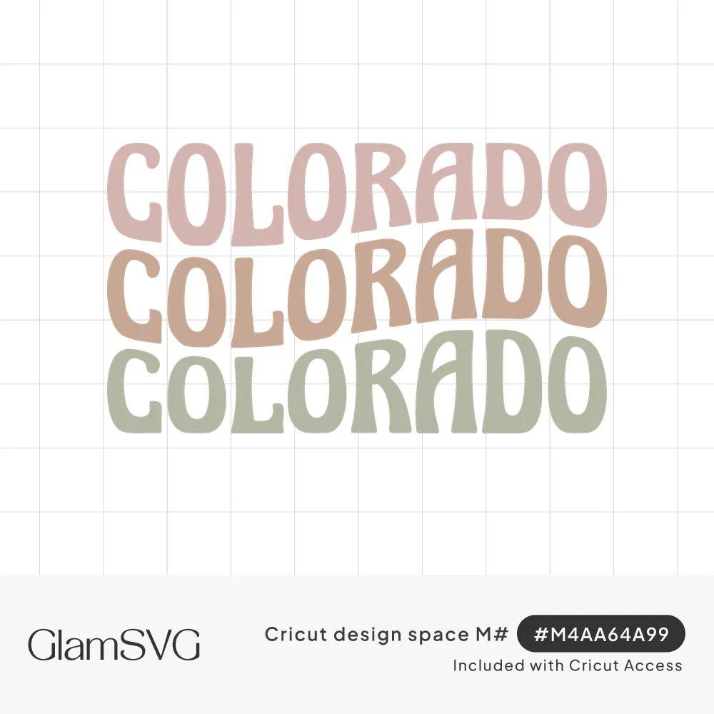 The word Colorado repeated three times in wavy retro lettering in dusty pink, terracotta and sage green