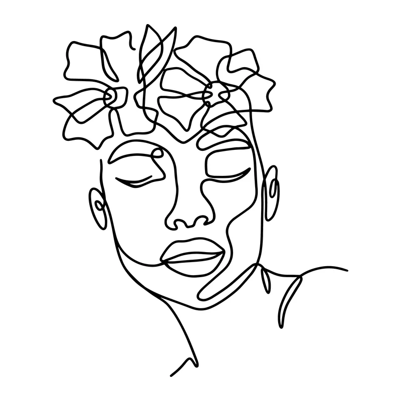 Continuous Line Floral Woman Face