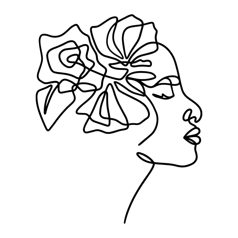 Continuous Line Floral Woman Face