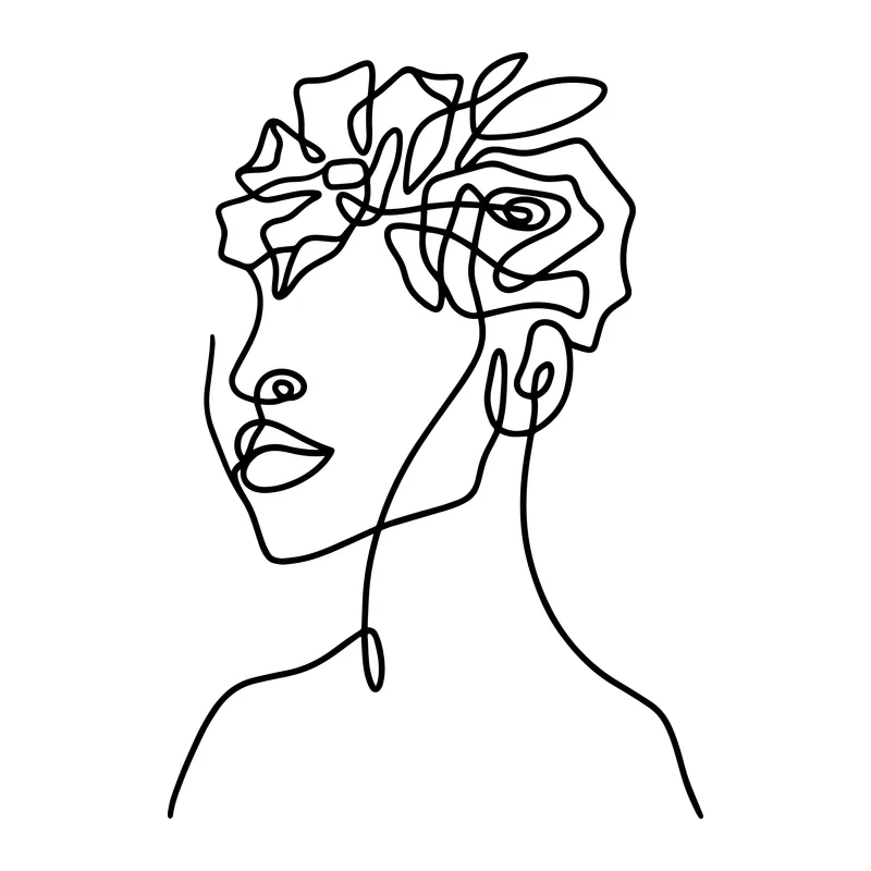 Continuous Line Floral Woman Face