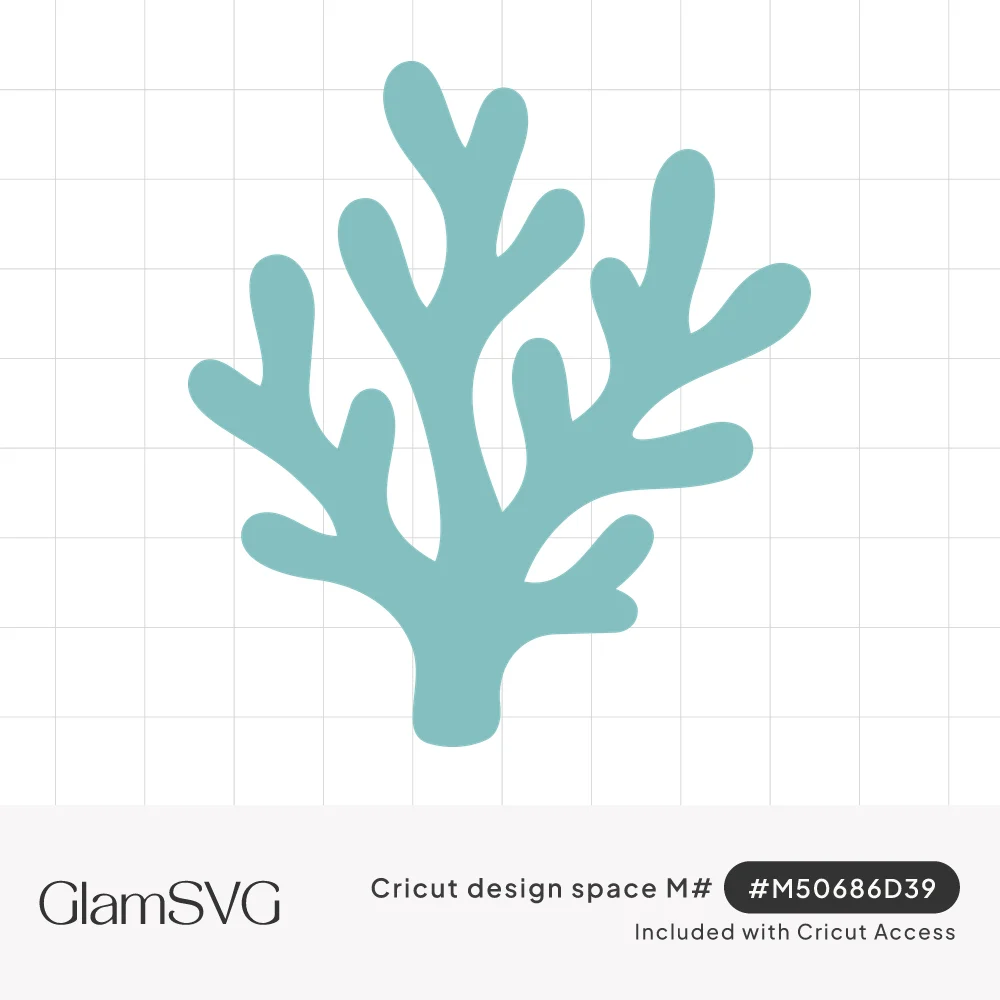 Seafoam teal silhouette of a branching sea coral with rounded arms rising from a short stem