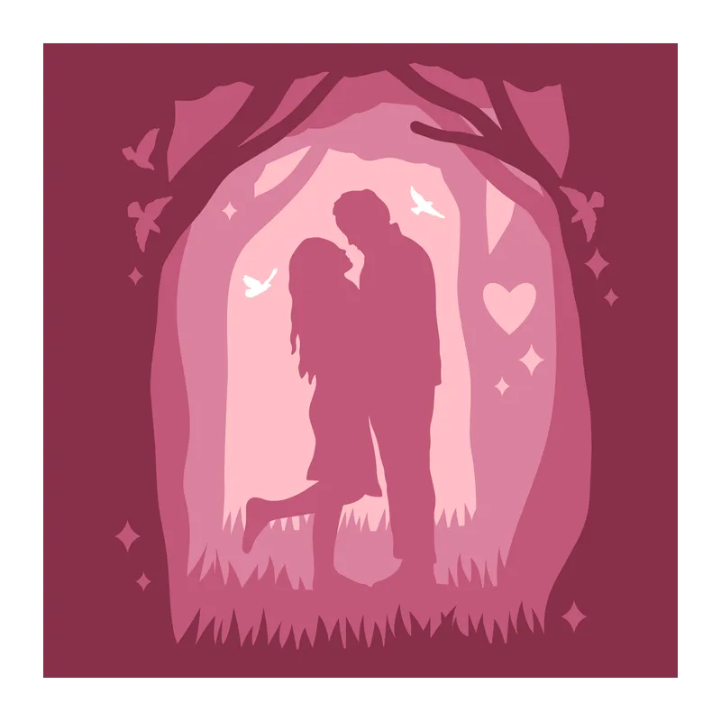 Kissing Couple Forest Shadowbox
