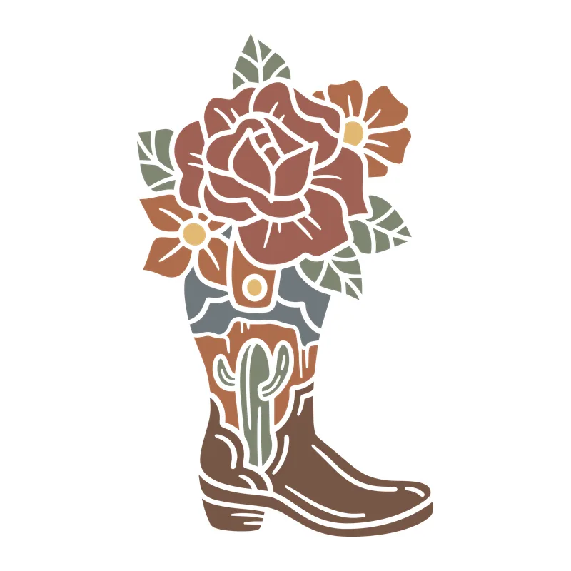 Cowboy Boot With Roses