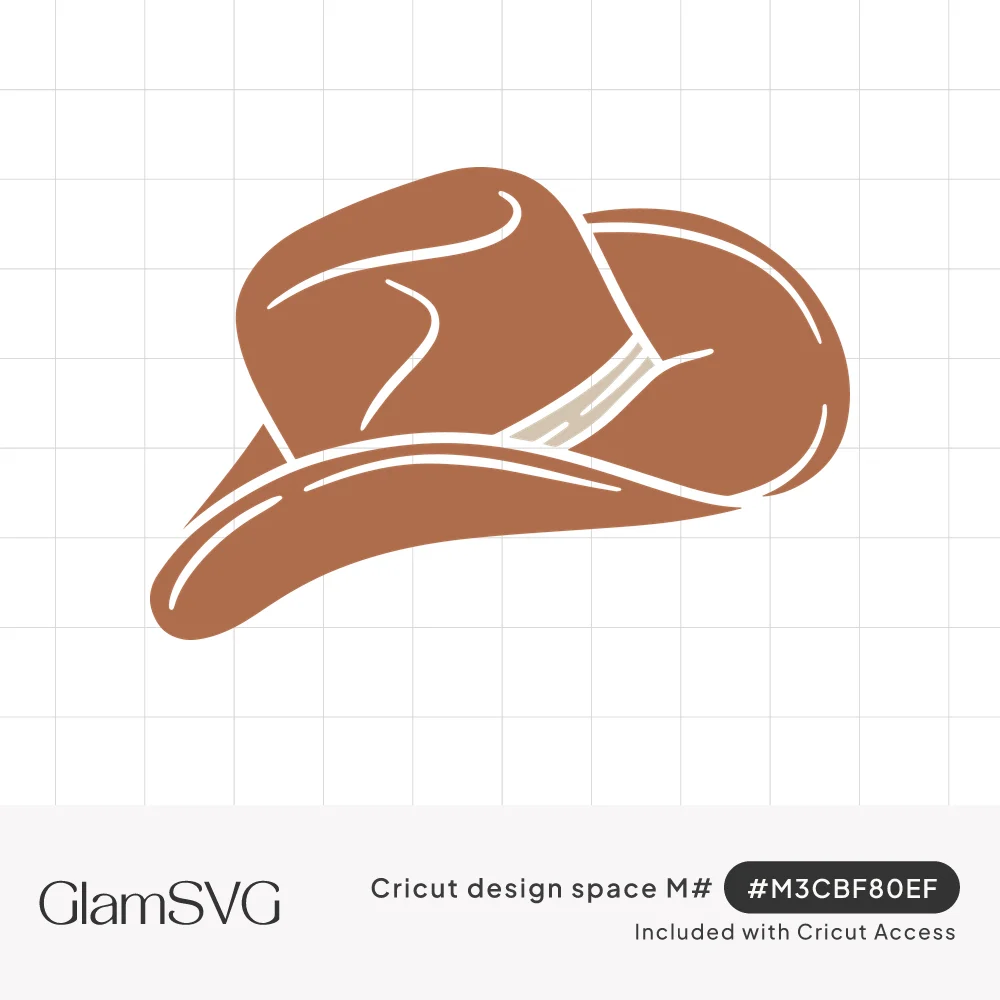 Hand-drawn brown cowboy hat tilted to one side with cream outline details and a pale hat band
