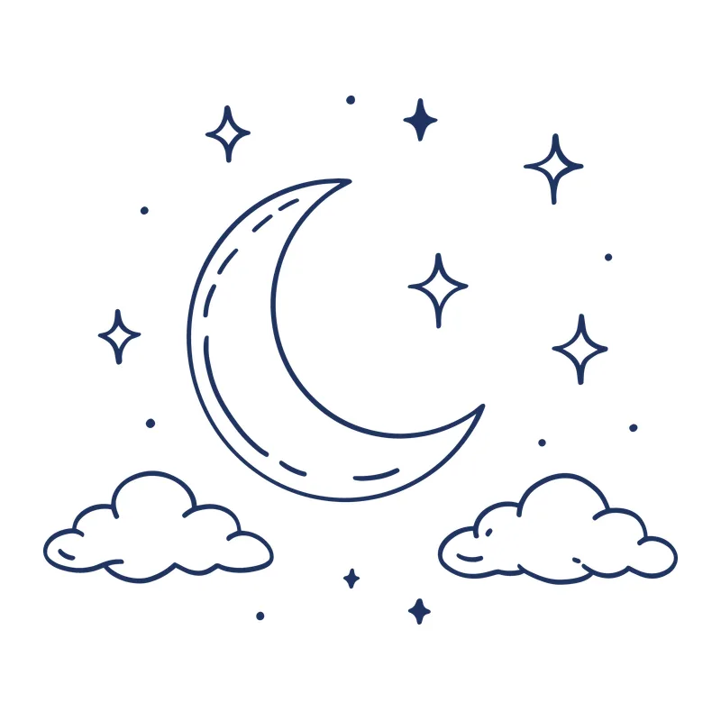 Crescent Moon With Stars and Clouds