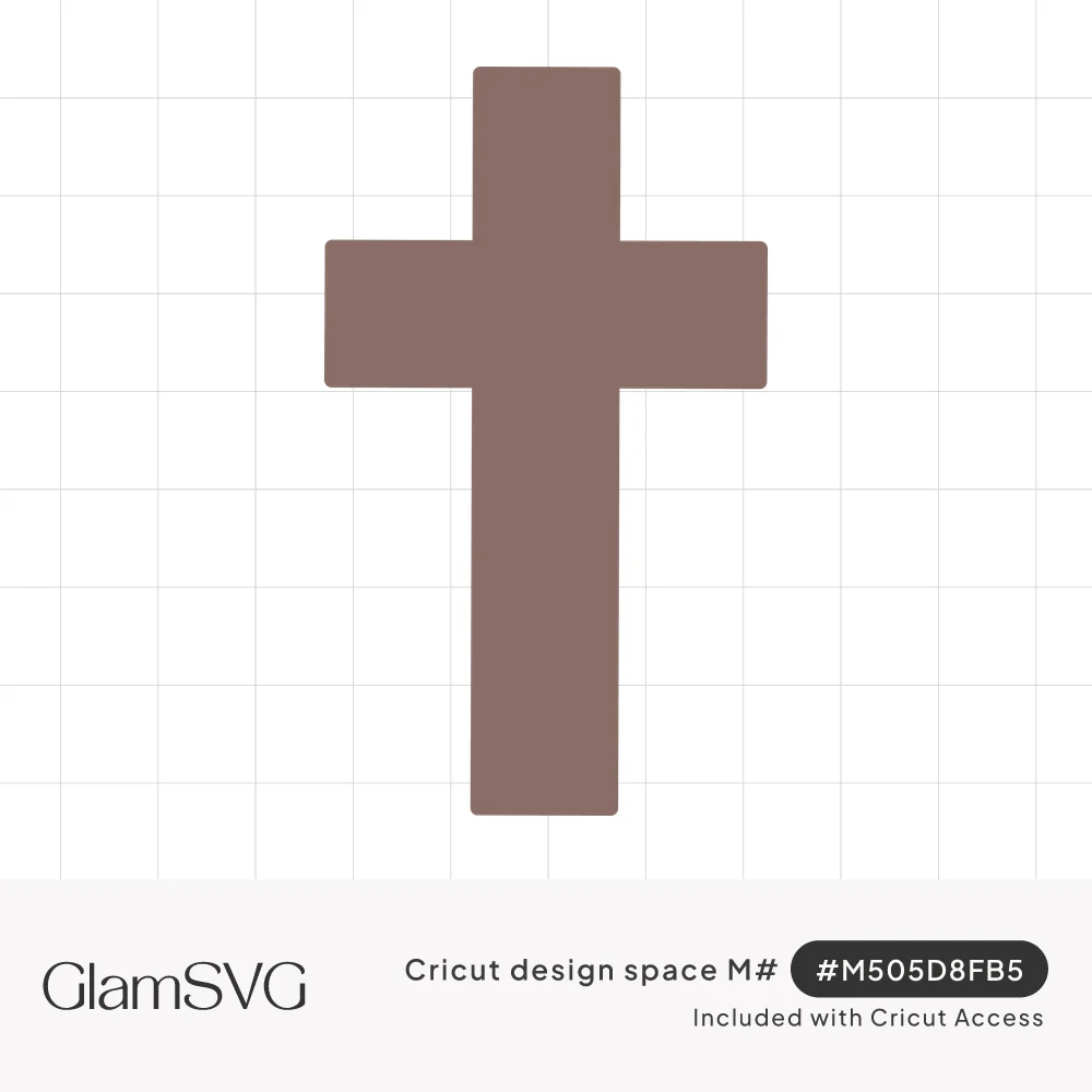 Solid mauve-brown Latin cross silhouette with square corners and a high crossbar on a white background