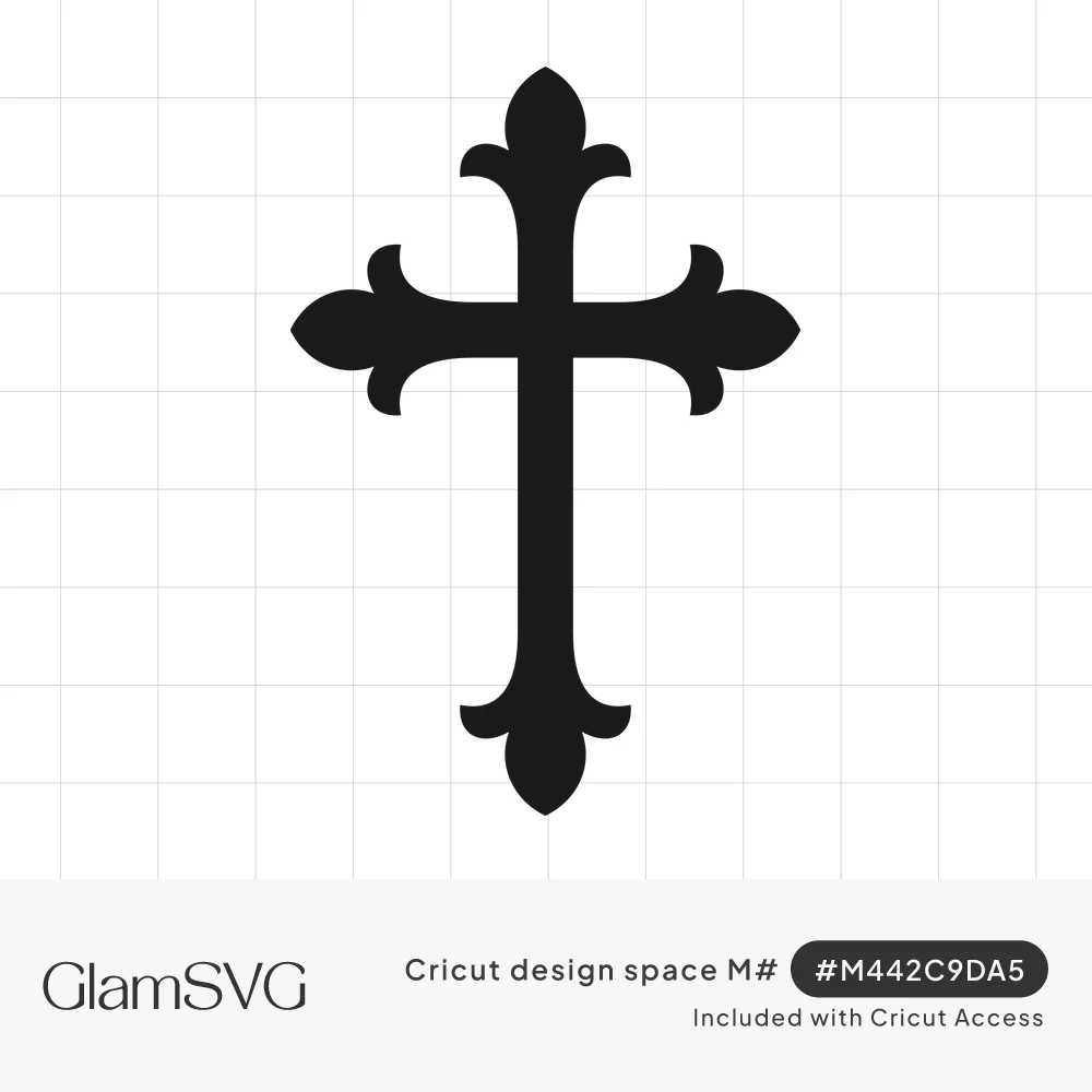 Black silhouette of a Christian cross with fleur-de-lis shaped tips at the end of each of its four arms