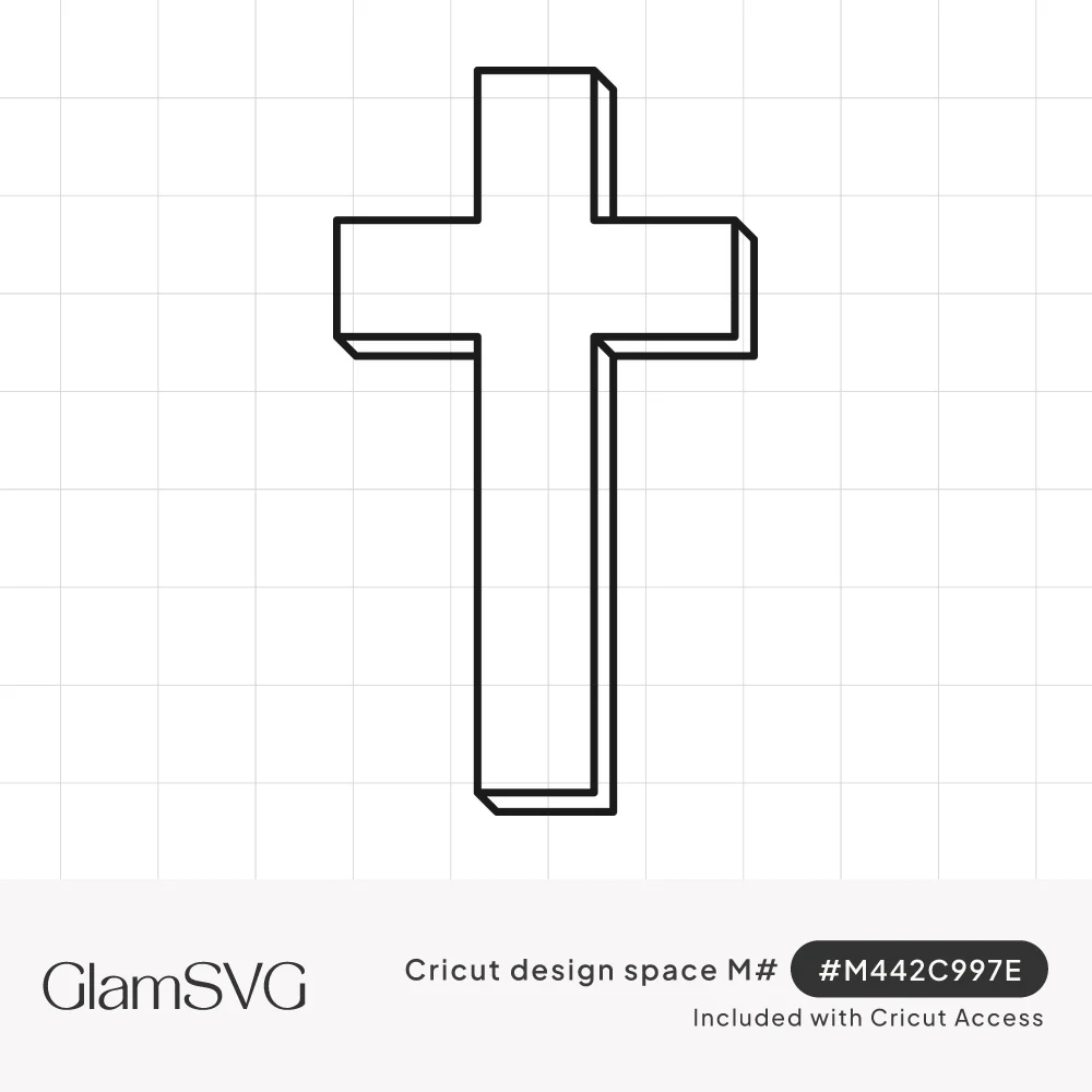 Black outline drawing of a Latin cross with a three-dimensional shadowed edge on a white background