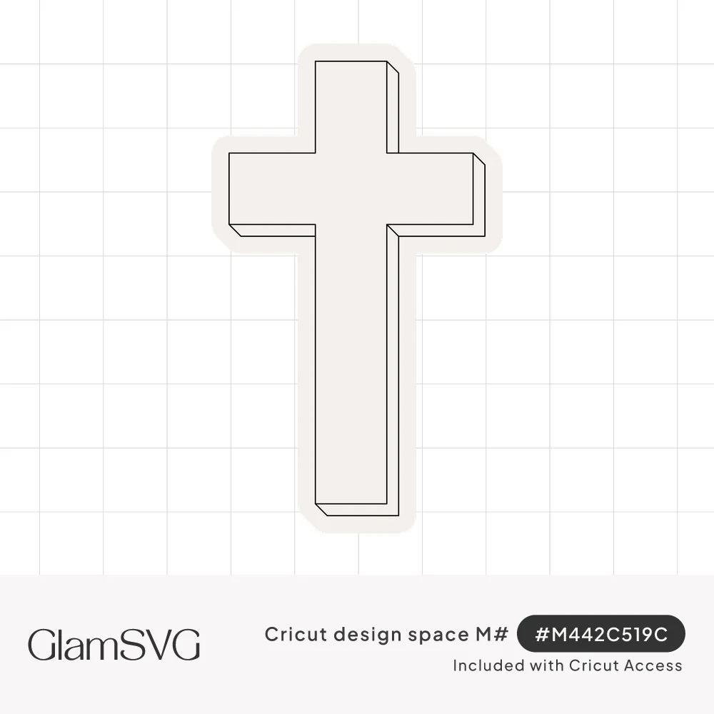 Simple Latin cross with a subtle shadowed edge and rounded offset outline, in pale cream tones