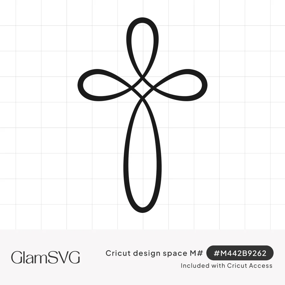 Black outline cross made of four looping infinity-style loops woven together at the center