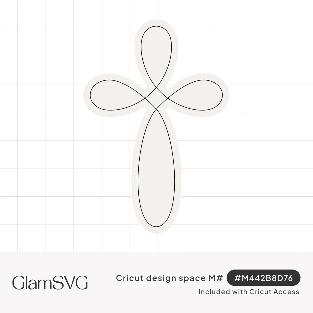 Cross shape made of four overlapping elongated loops with a thin inner outline, in soft cream on white