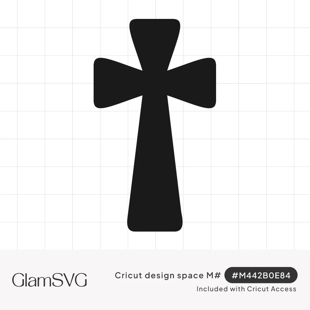 Solid black Christian cross silhouette with flared rounded arms and a long tapered base on a white background