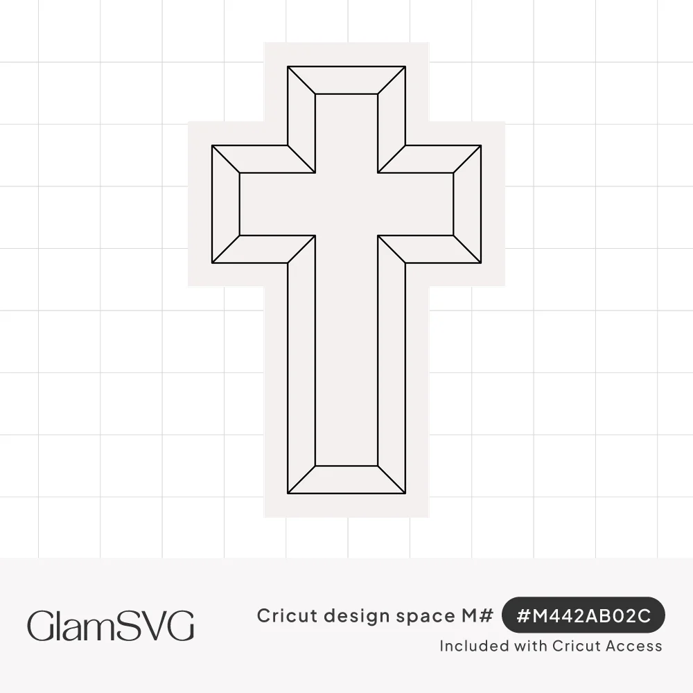 Outlined Latin cross with beveled inner panel and angled edges, set inside a matching offset border