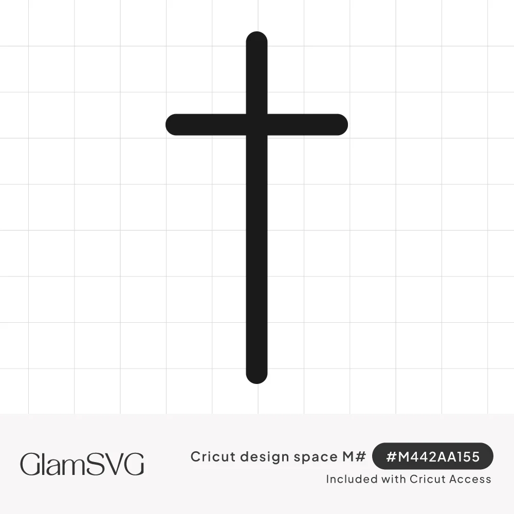 Tall, thin black Latin cross with rounded line ends on a white background