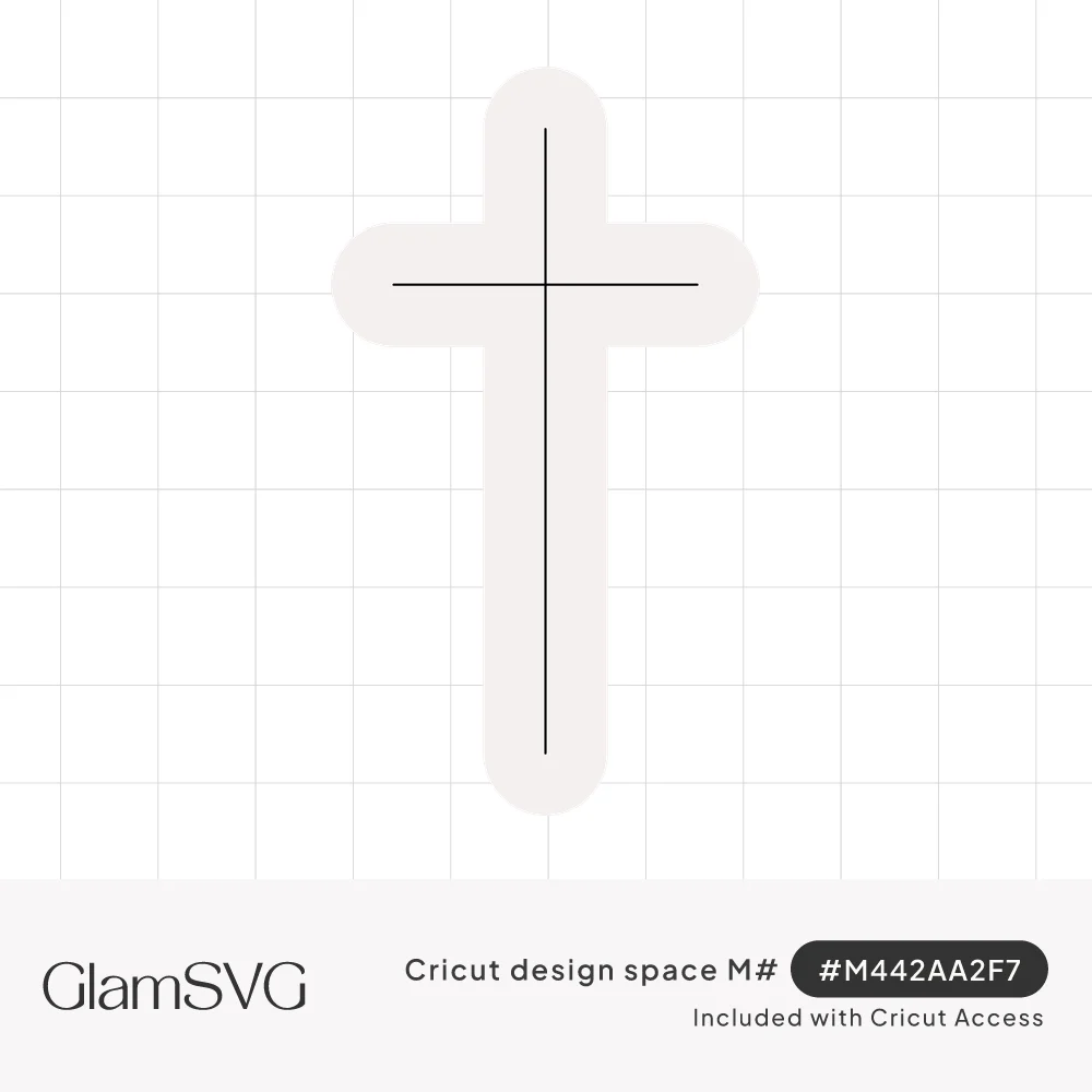 White Latin cross with rounded ends and thin intersecting lines down the center and across the arms