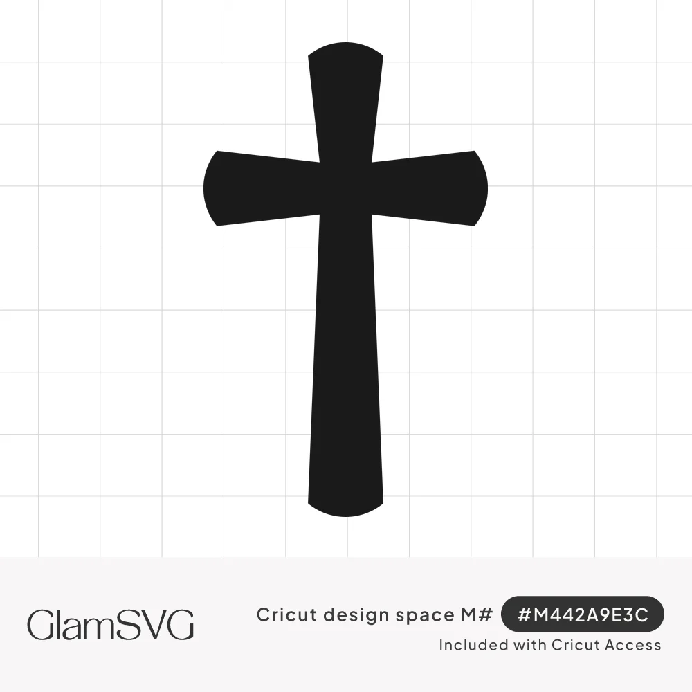 Solid black Christian cross silhouette with gently flared, curved ends on each arm on a white background