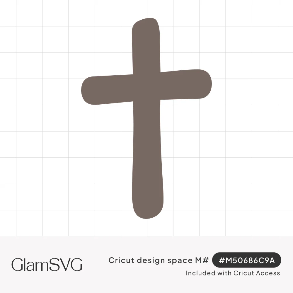 Simple taupe Christian cross with rounded ends and slightly uneven hand-drawn edges on a white background