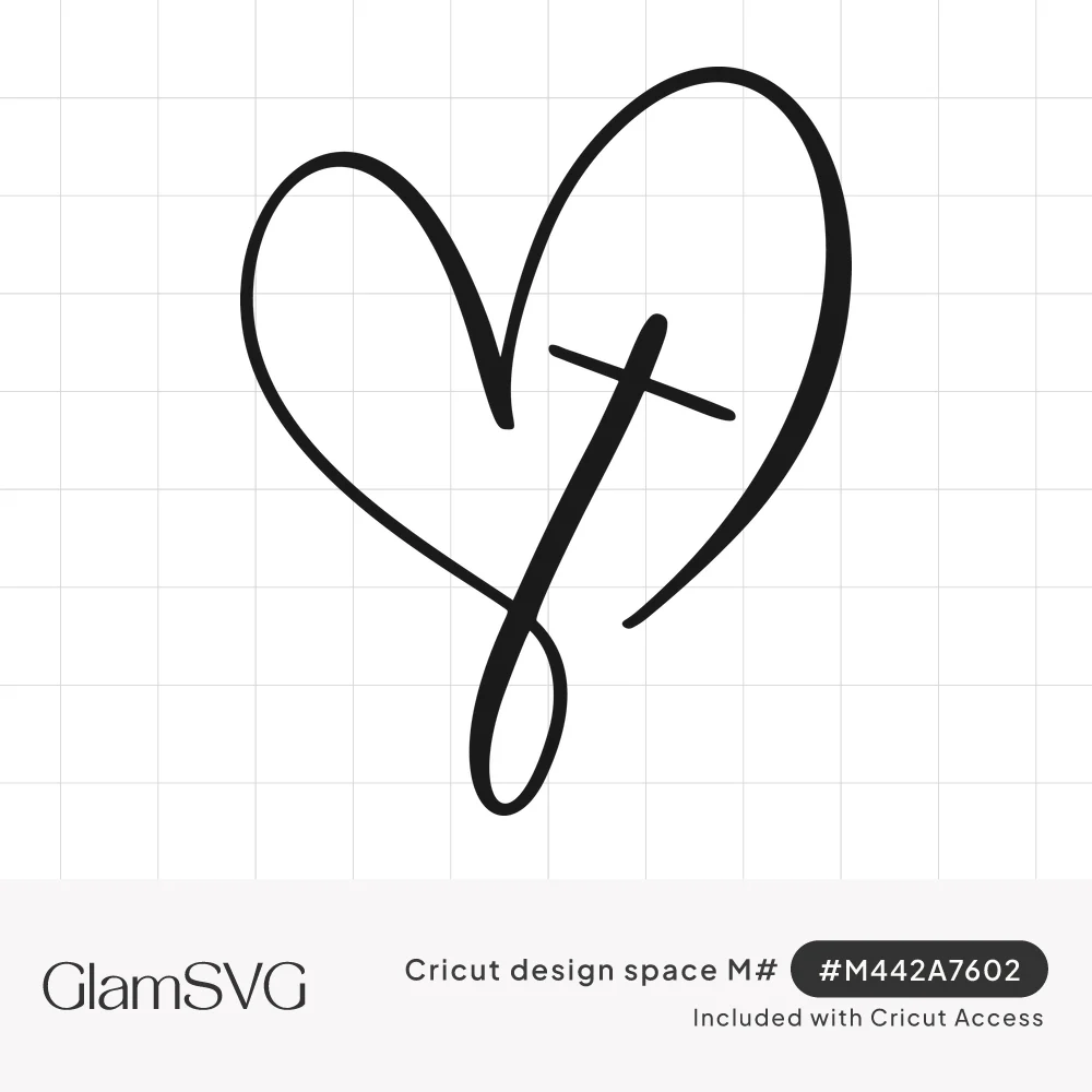 Black single-line calligraphy heart with a cross formed from the looping stroke at its base
