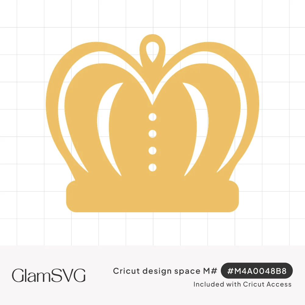 Gold silhouette crown with arched sides, a small top loop, curved cutouts and a column of dots above a rounded base band