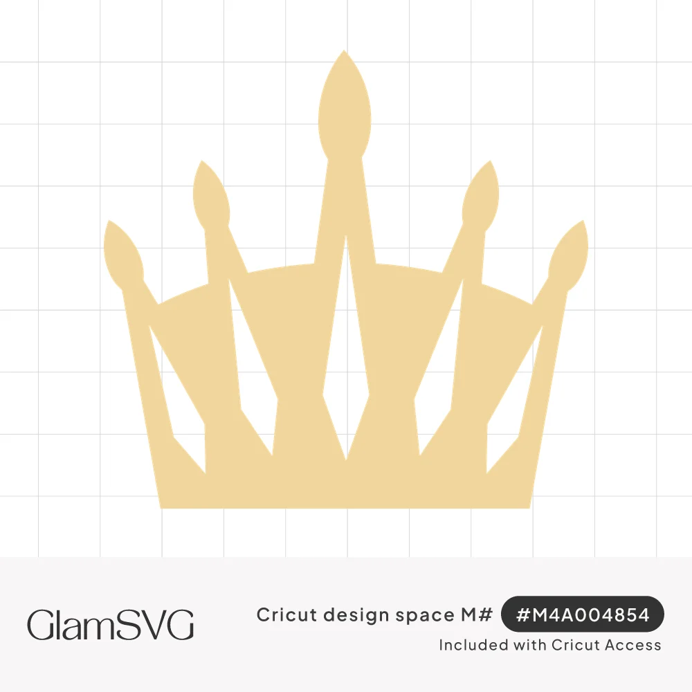 Gold crown silhouette with five flame-shaped points, the tallest in the center, and triangular cutouts between them