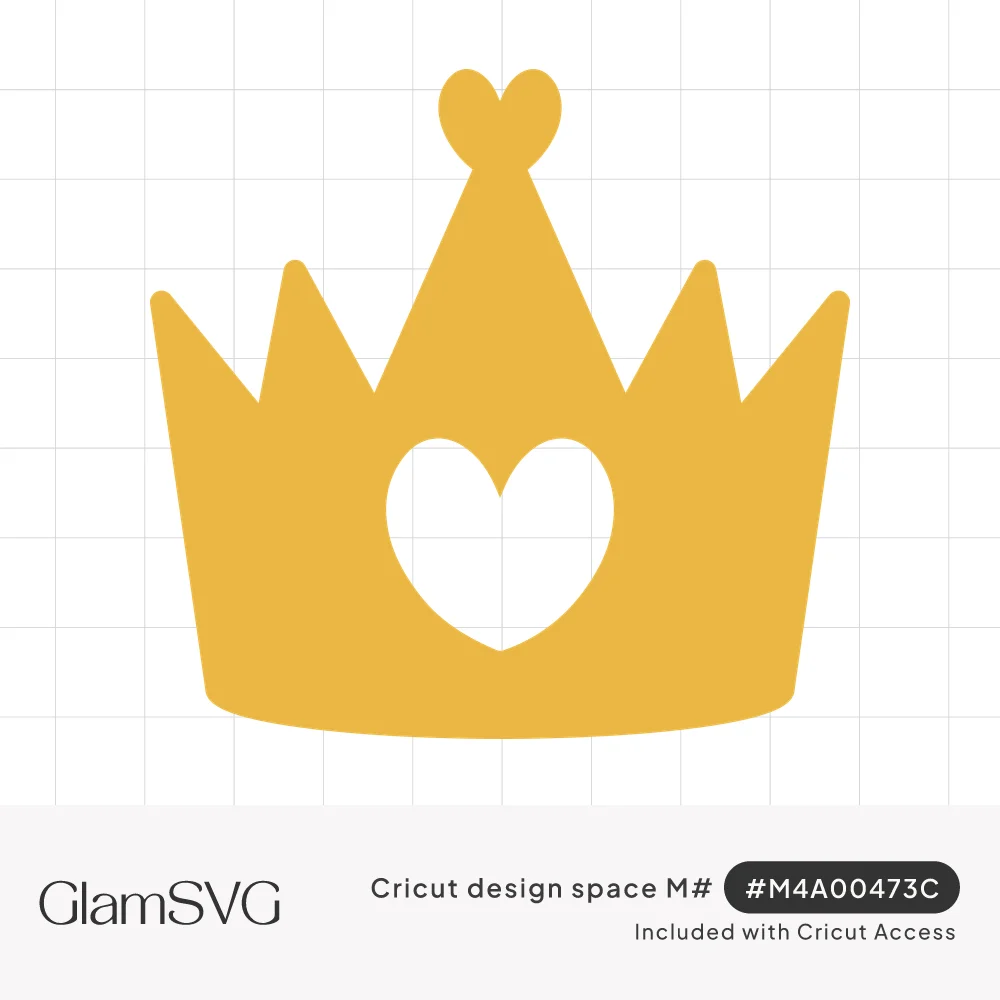Gold five-point crown silhouette with a heart cutout in the center and a small heart on the tallest point