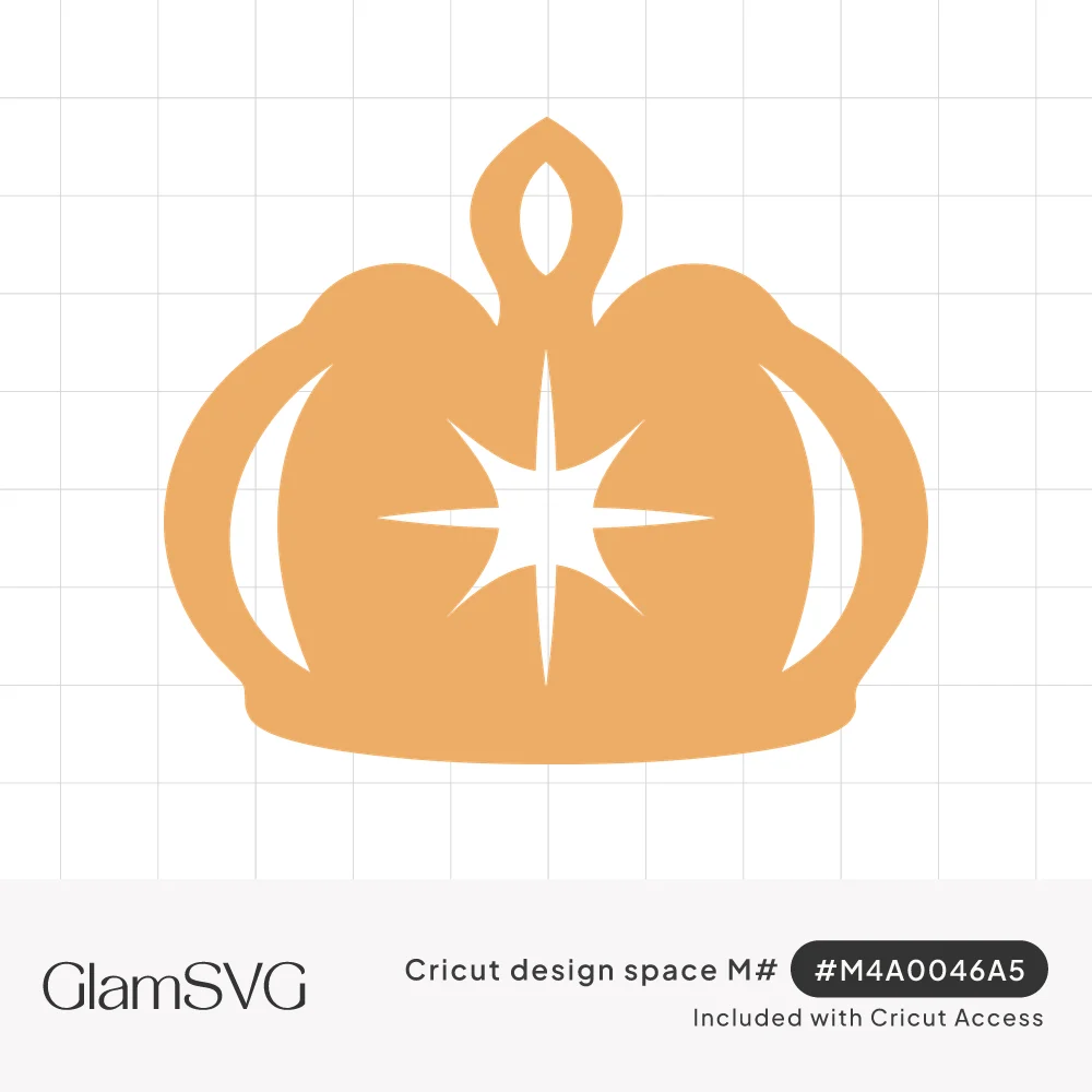 Golden orange silhouette of a rounded royal crown with a white eight-point star cutout and a teardrop finial on top
