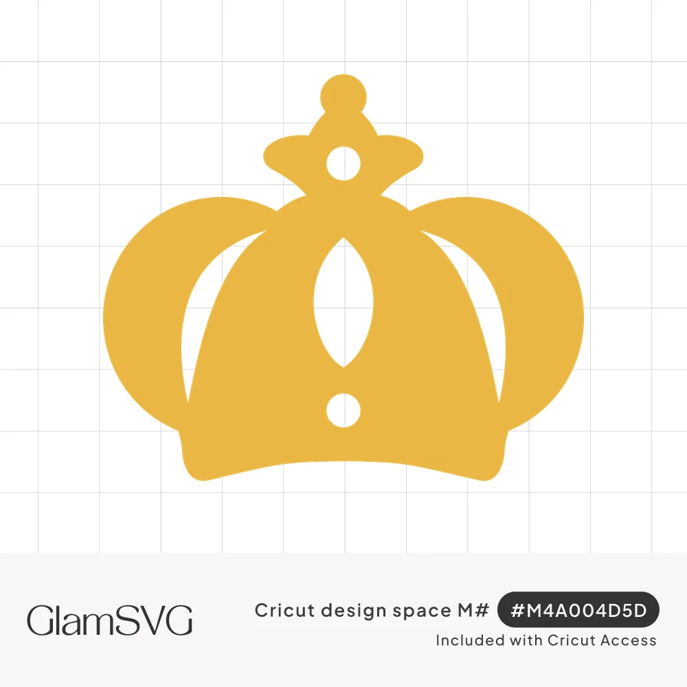 Gold silhouette of a royal crown with rounded arches, an almond-shaped cutout, small dots and a beaded top finial