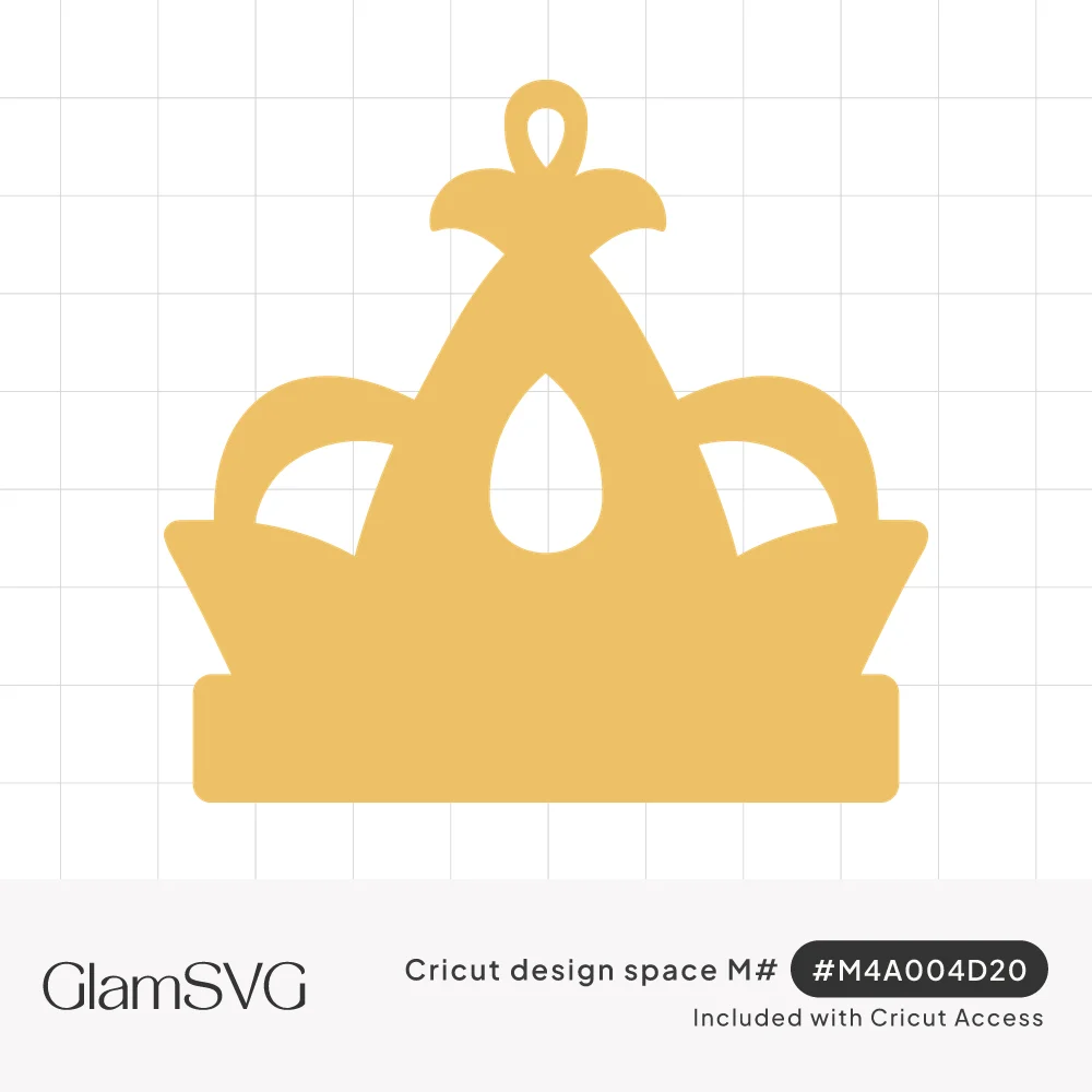 Gold silhouette of a royal crown with a pointed center arch, teardrop cutout, curved side arches and a loop on top