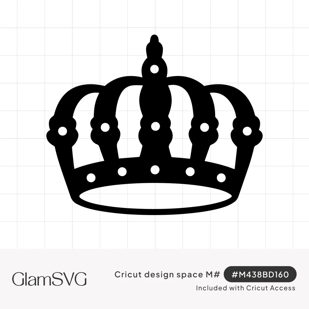 Black silhouette of a royal crown with curved arches, a tall center finial and small round jewel cutouts