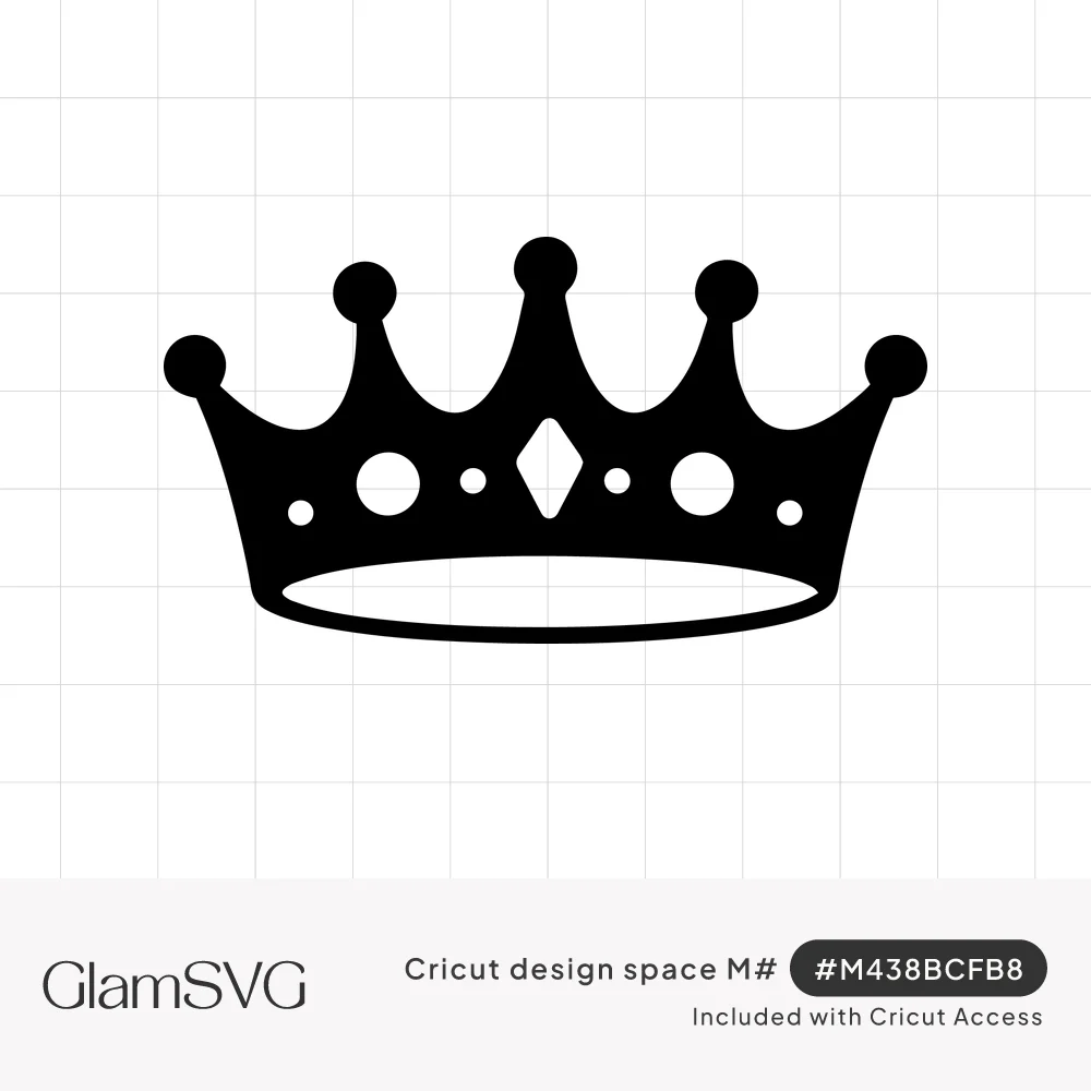 Black silhouette of a five-point royal crown with ball tips, a diamond center and round jewel cutouts
