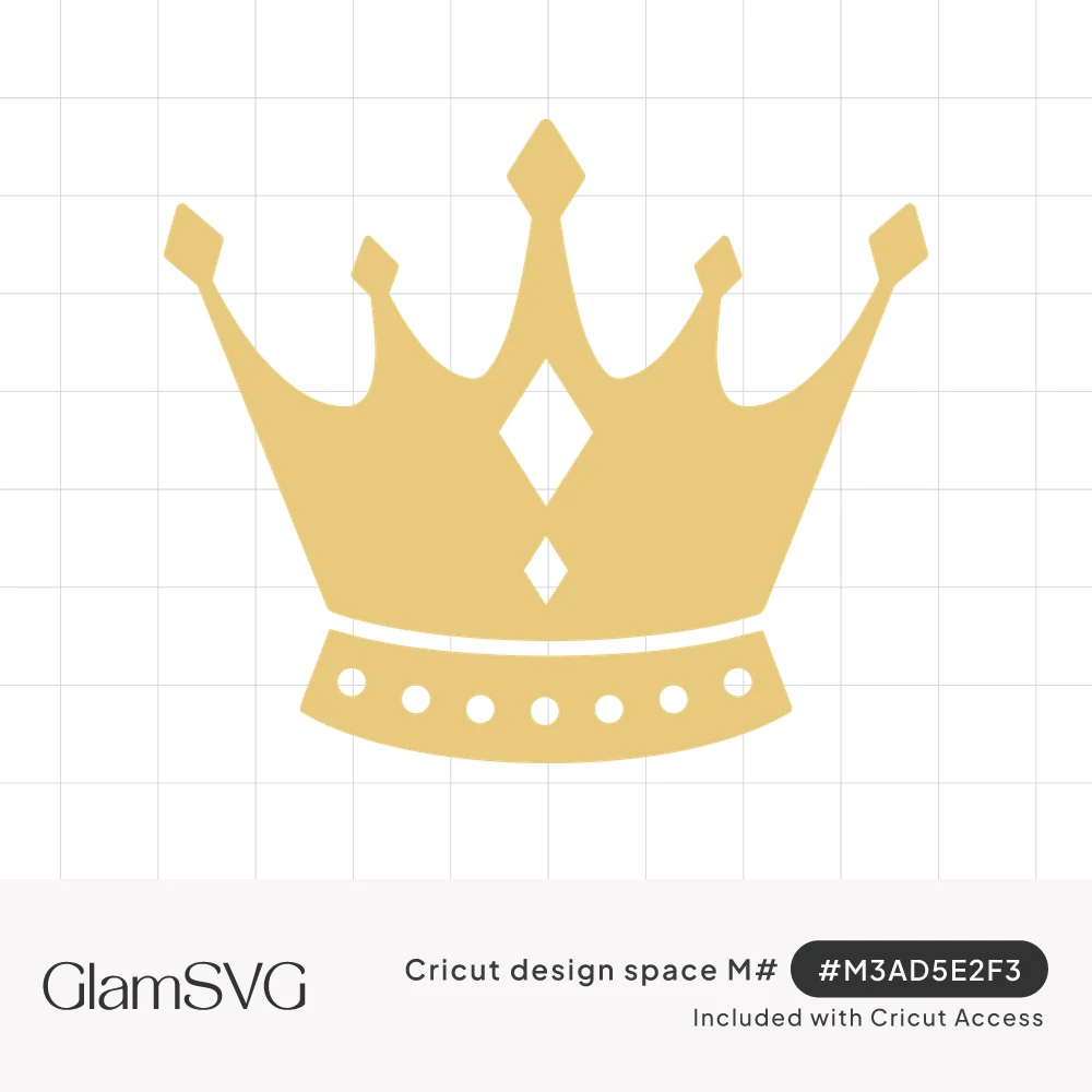 Gold solid crown silhouette with five diamond-tipped points, diamond cutouts and a band of round dots