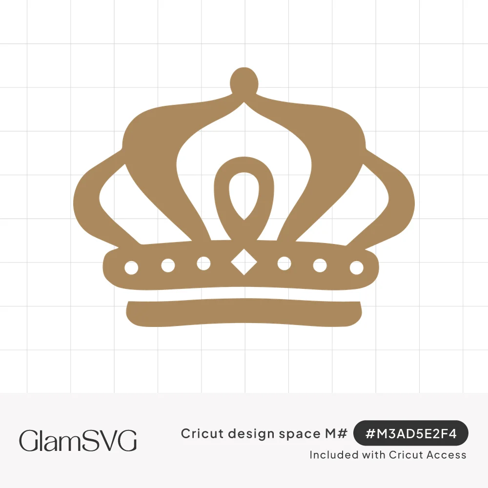 Gold silhouette of a royal crown with curved arches, a teardrop center, and a band of dots and a diamond