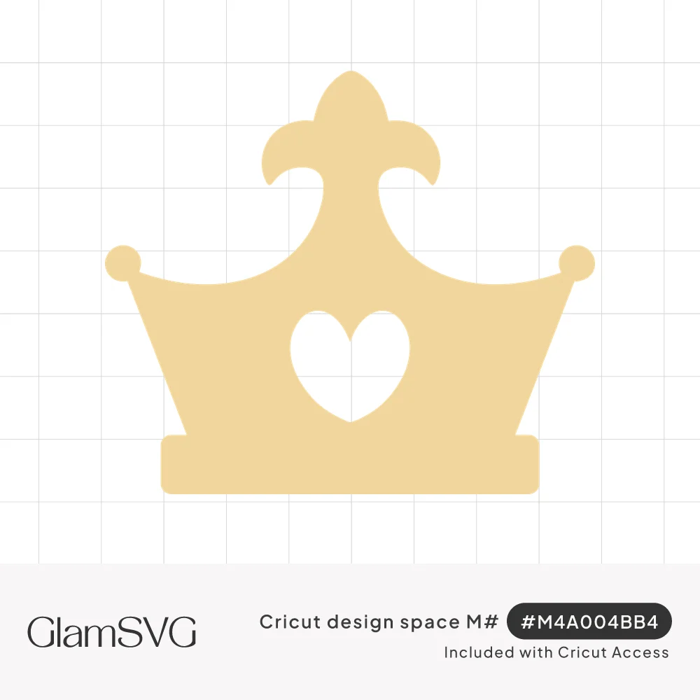 Golden crown silhouette with a fleur-de-lis peak, rounded side points and a heart-shaped cutout in the center