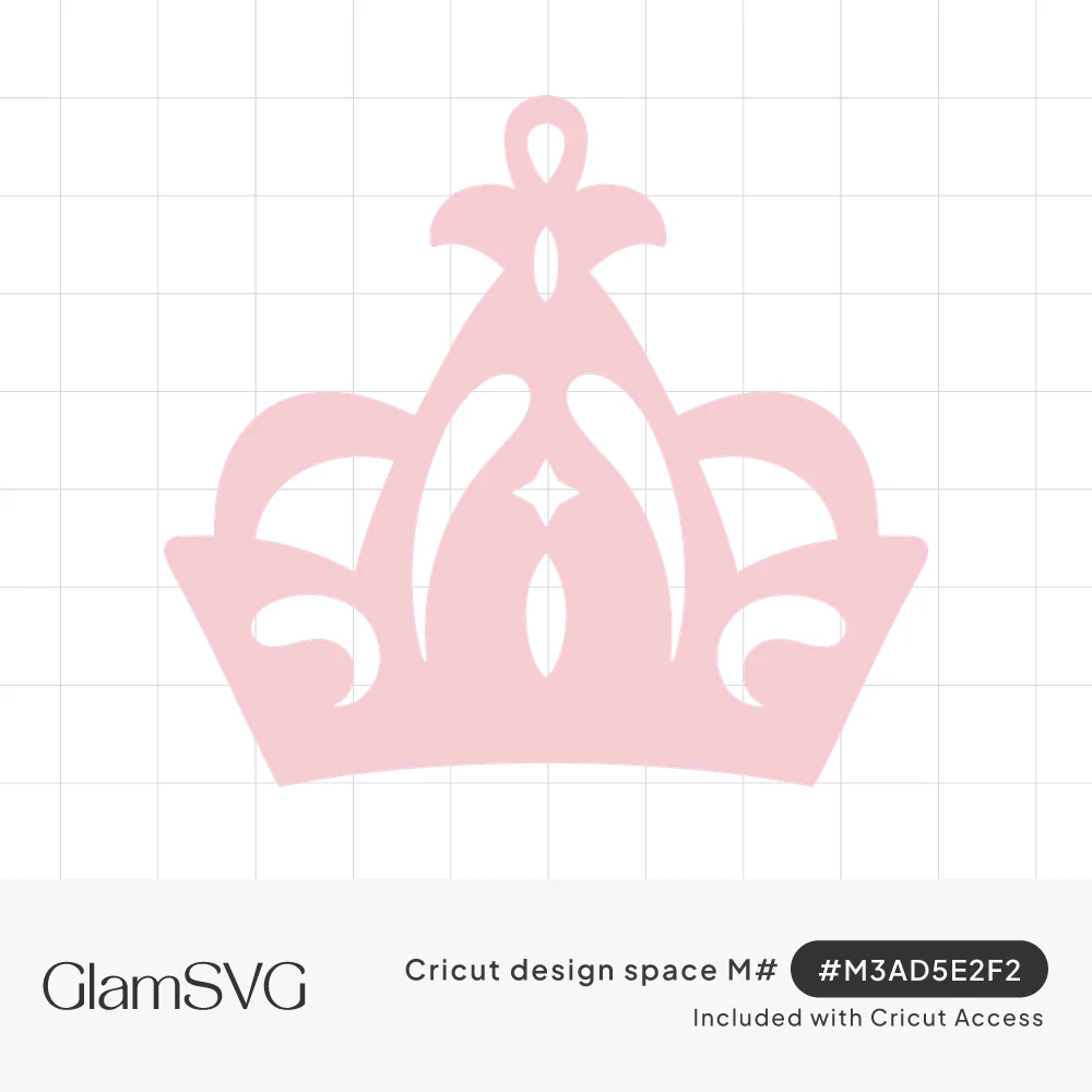 Pink silhouette crown with swirl cutouts, a small sparkle in the center and a looped peak at the top