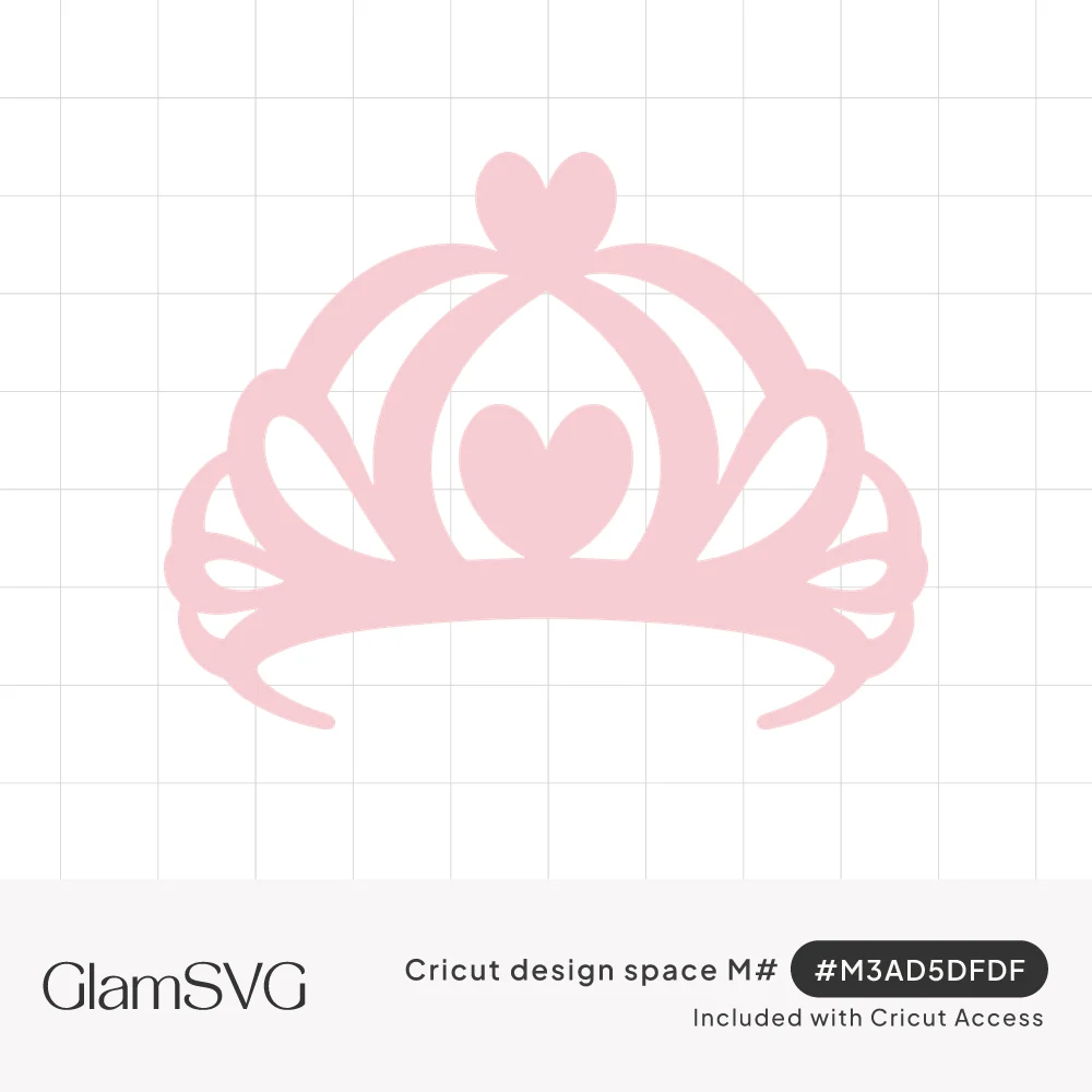 Pink silhouette tiara with curved scrolled arches, a heart at the top and a heart in the center