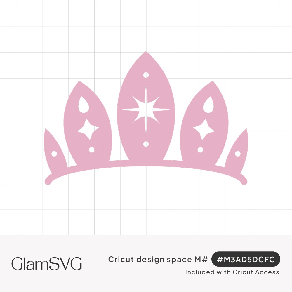 Pink five-point tiara with cutout starburst, sparkles, teardrops and dots on a curved band